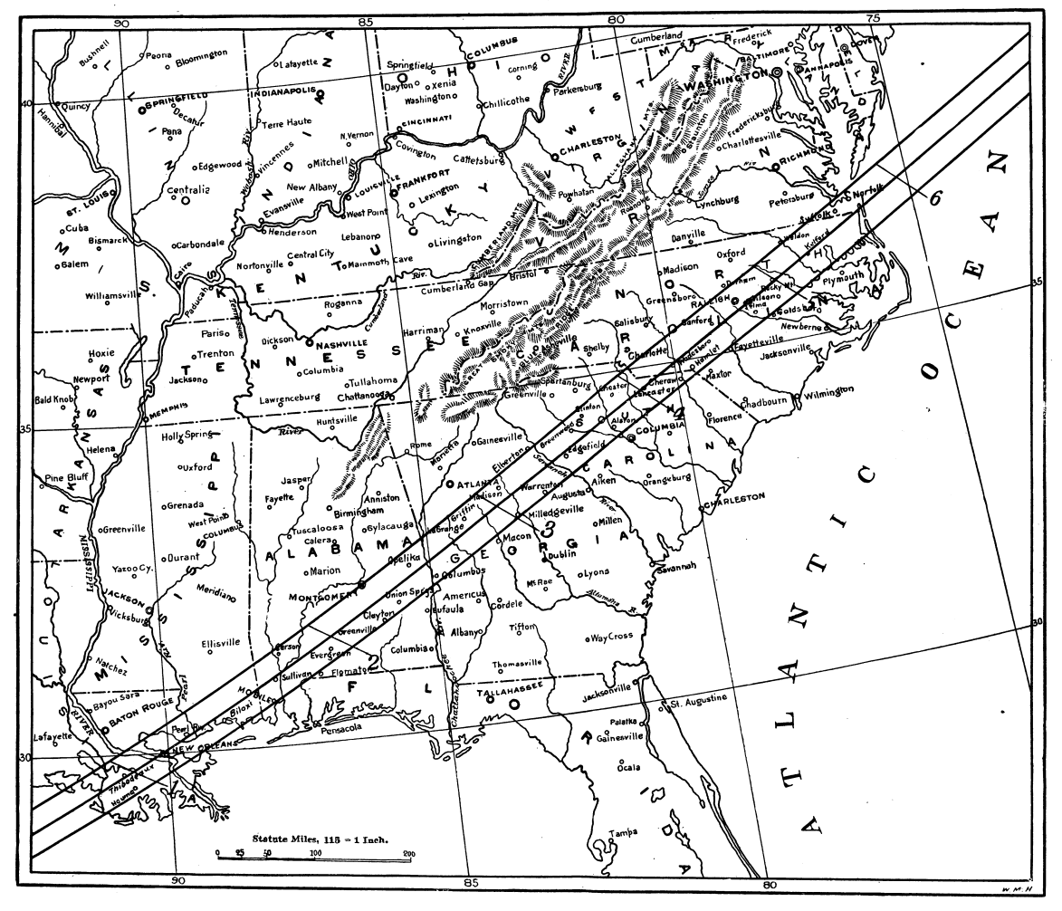 Path of Totality through the Southeastern United States for the Total Solar Eclipse of 28 May 1900
